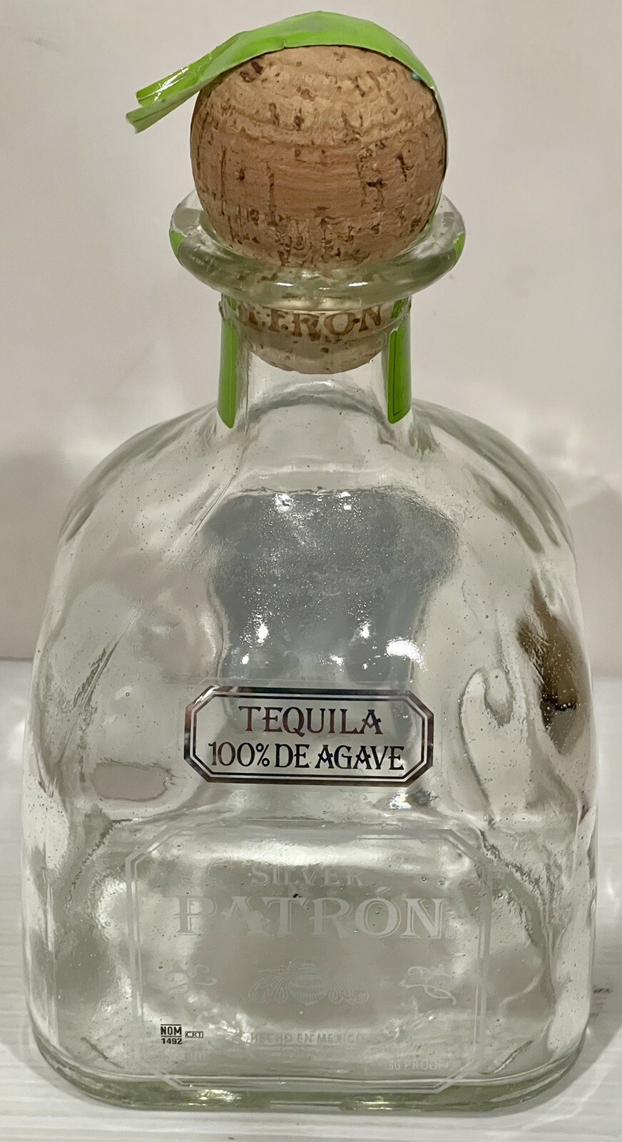 PATRON SILVER TEQUILA 100% PURO DE AGAVE 750 ML (MEXICO) EMPTY BOTTLE W/CORK