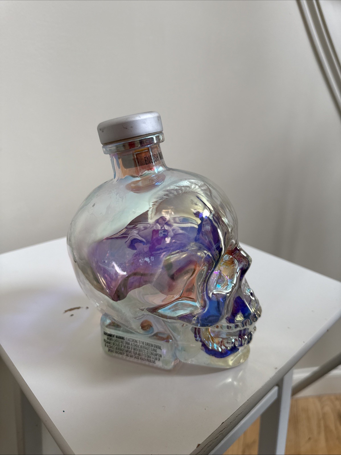 Skull Head CRYSTAL HEAD liquor EMPTY Glass BOTTLE Skeleton Iridescent Borealis