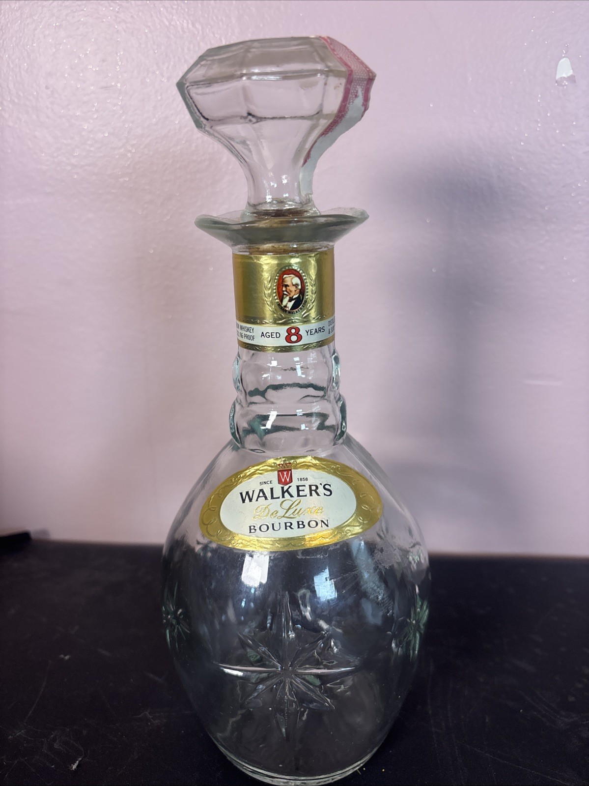 Hiram Walker Esq. Sons Bourbon Whiskey Glass Liquor Bottle Vintage 8 Years Aged