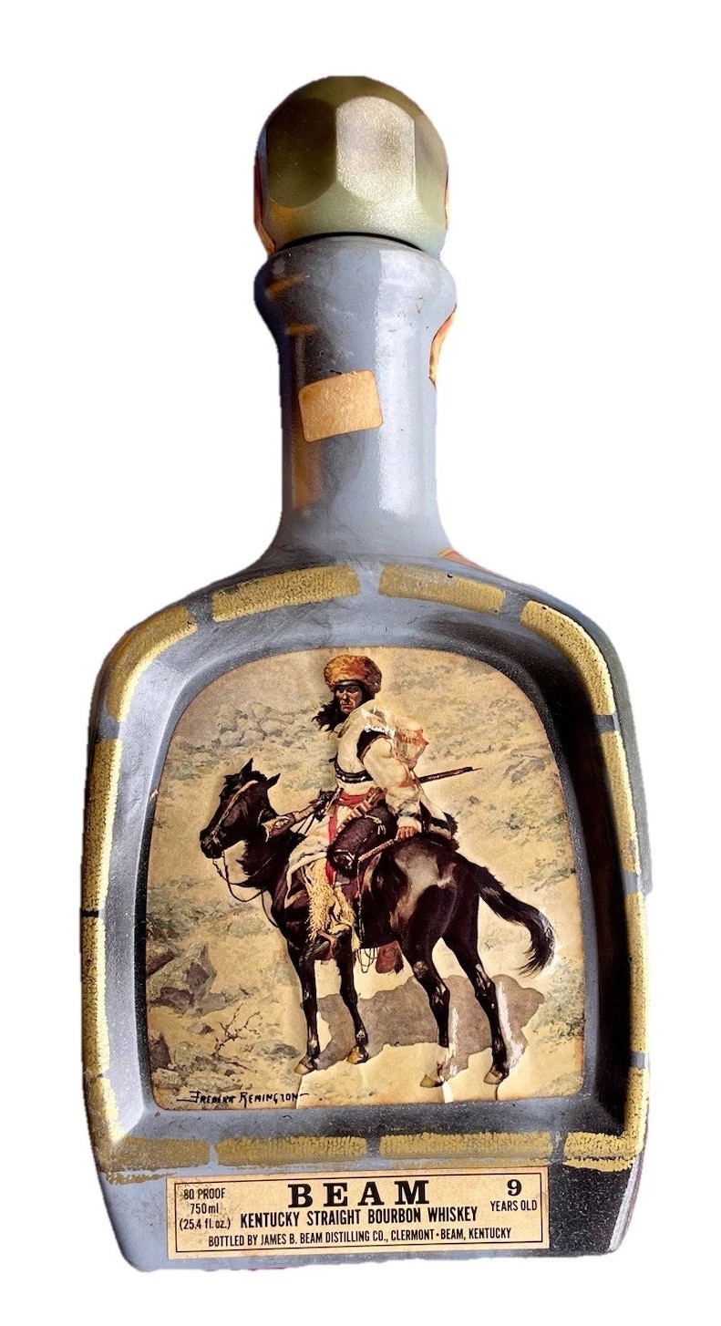 Vintage Jim Beam Decanter Frederic Remington 9 Year Whiskey Bottle Western 1970s