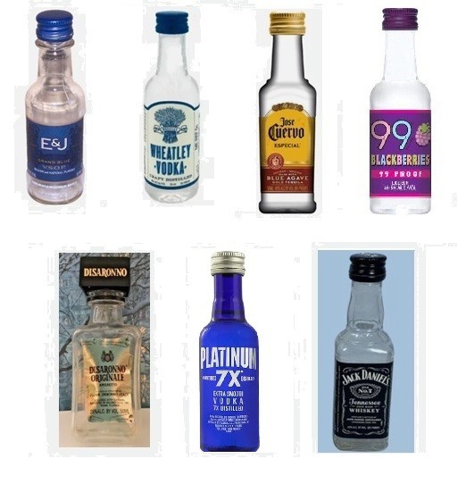 🔴Lot of 7 Empty 50ml MINI/NIP/AIRLINE LIQUOR PLASTIC BOTTLES W/TWIST-OFF CAPS🔴