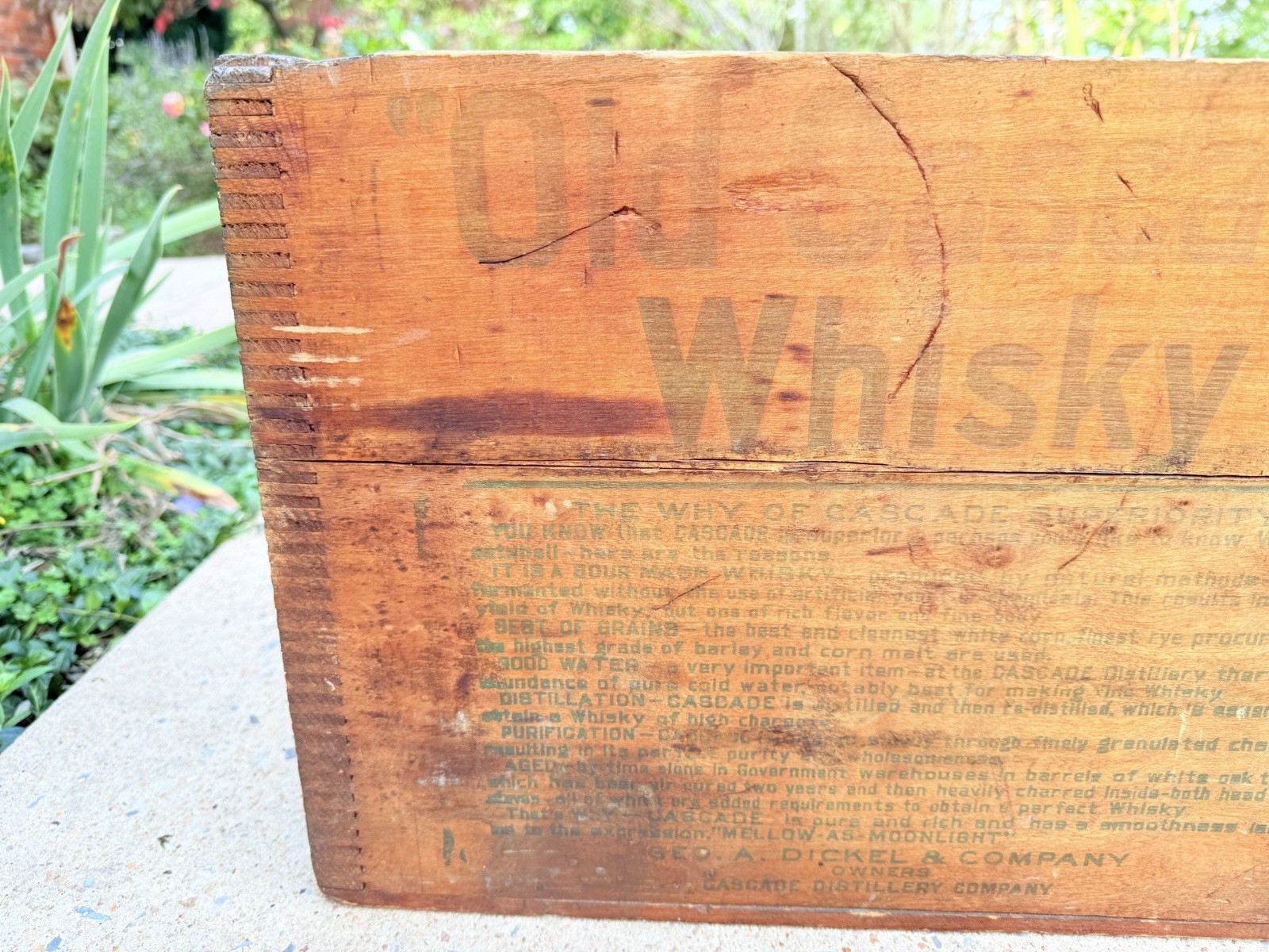 Antique Rare Old Cascade Whisky Geo. A. Dickel & Co. Distillery Wood Crate