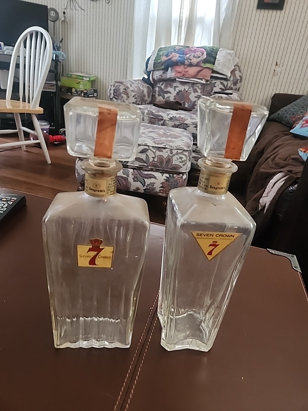Vintage Glass Decanters for Seagram’s 7 Crown Canadian Whiskey Empty Lot Of 2