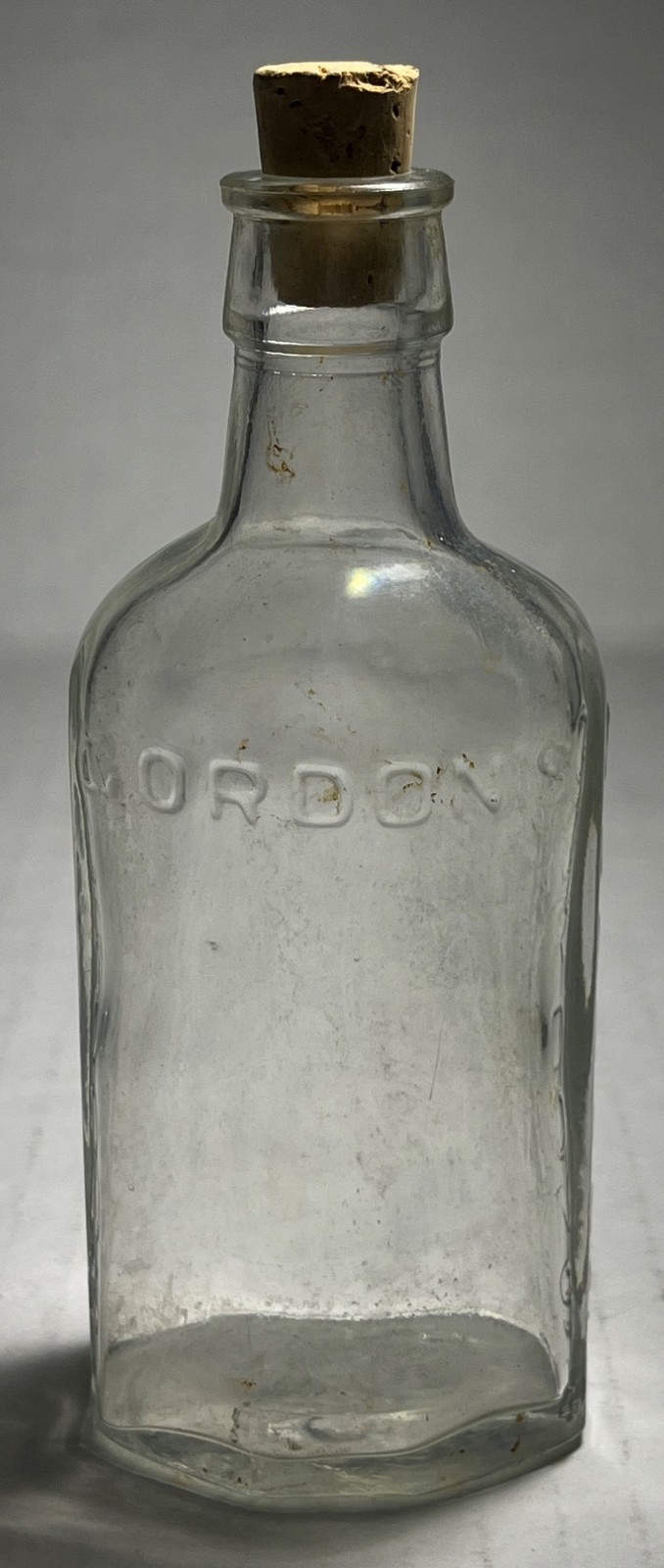 Gordon’s Embossed Miniature Glass Gin Bottle w/ Original Cork 4.75″ Barware