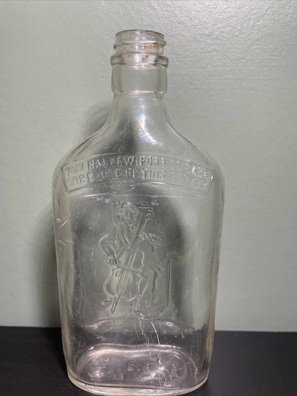 Vintage Walker’s Original Whiskey Bottle Embossed Music Notes and Cello Player