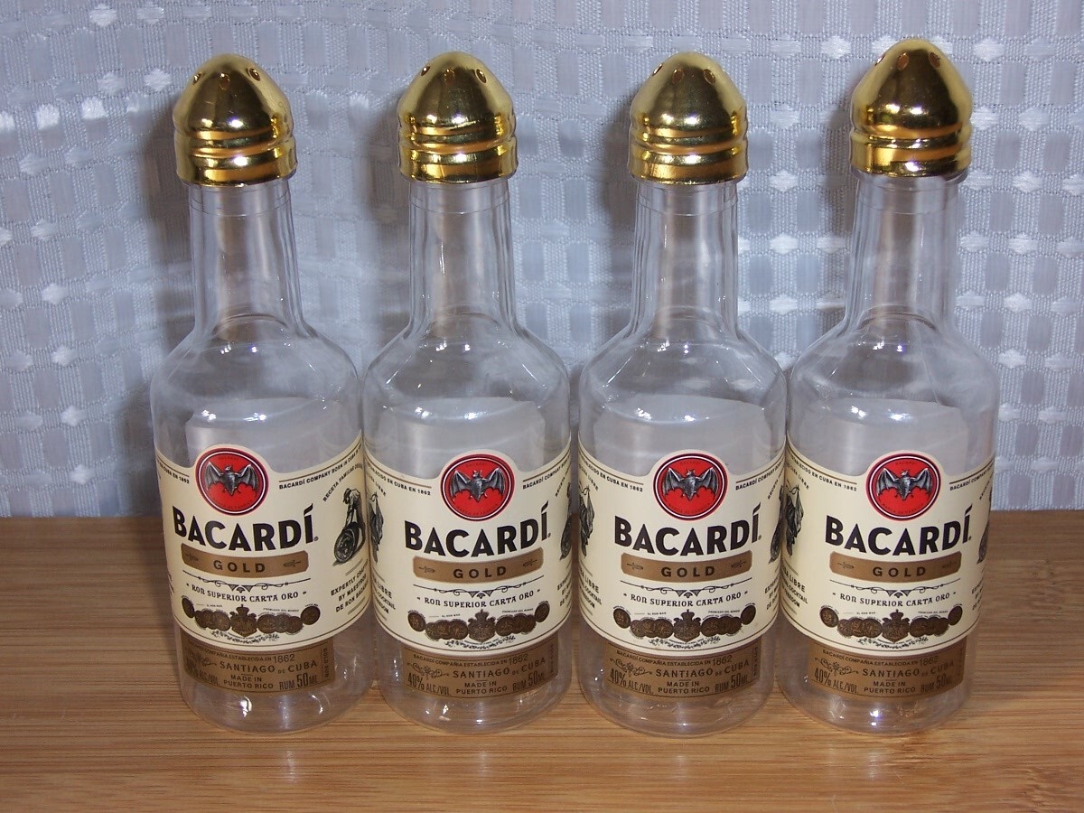 2 Sets ~ BACARDI Puerto Rican Gold Rum Salt & Pepper Shakers * 4.5″ Tall