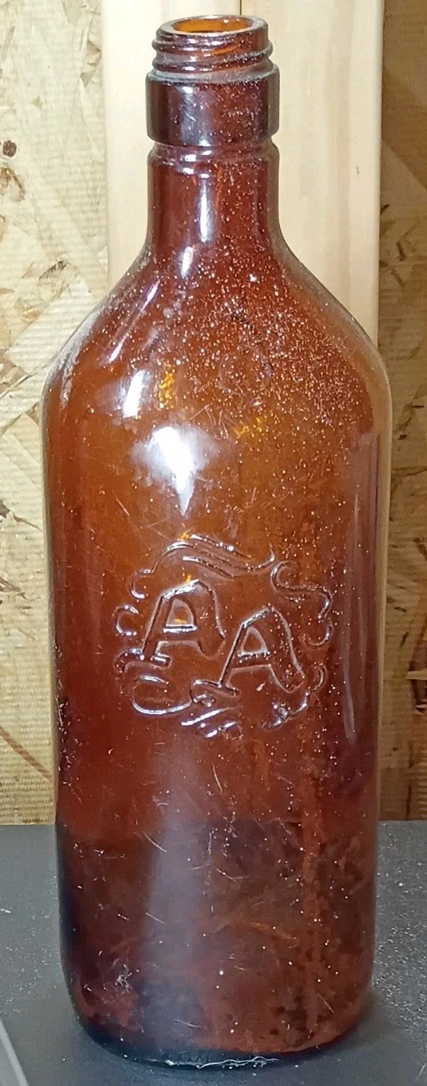Vintage 1960’s Amber/Brown AA Whiskey Bottle. Screw Top.Anchor Hocking