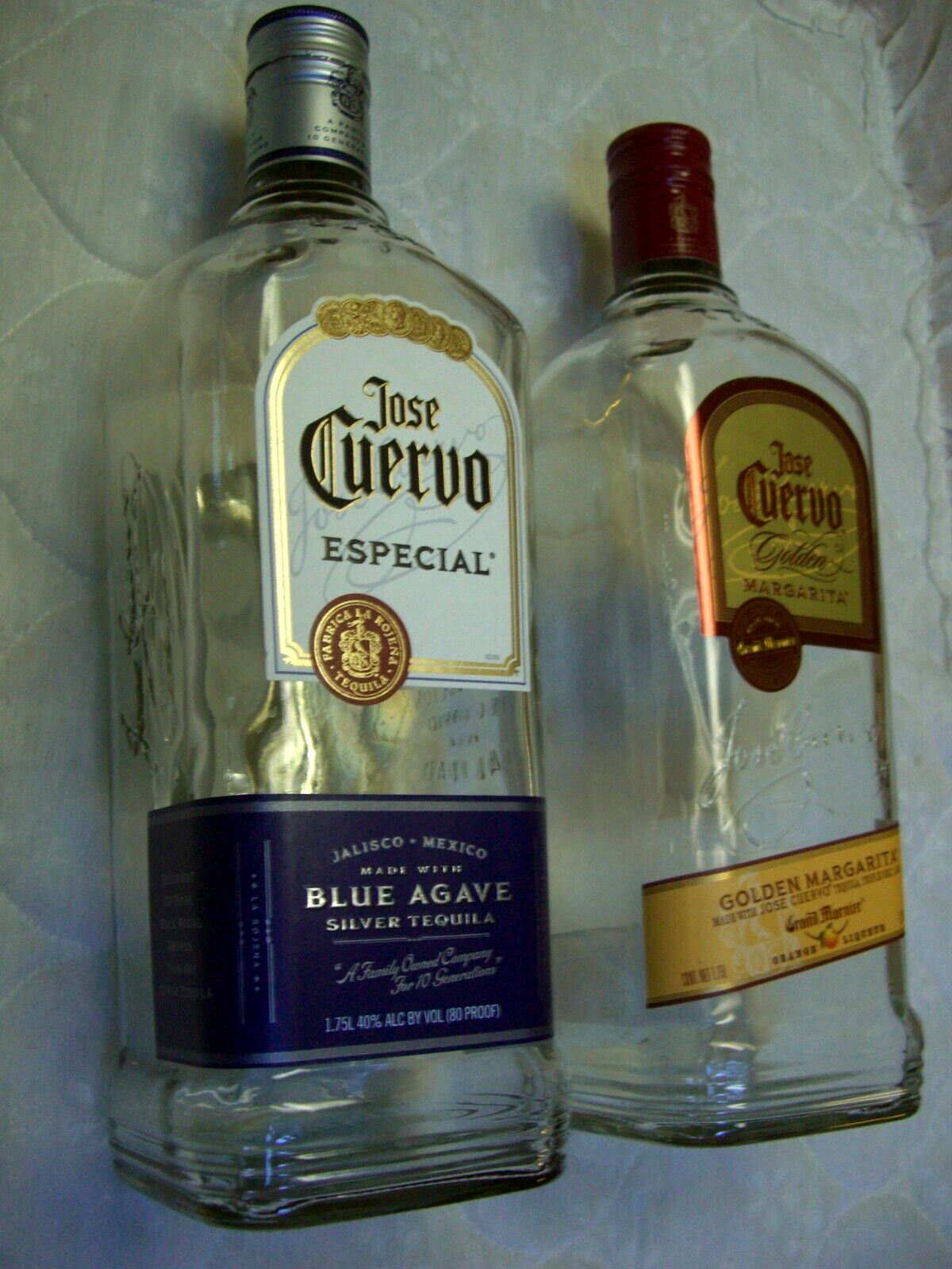 Two Jose Cuervo Tequila 1.75 Liter Glass Bottles (Golden Margarita & Silver)
