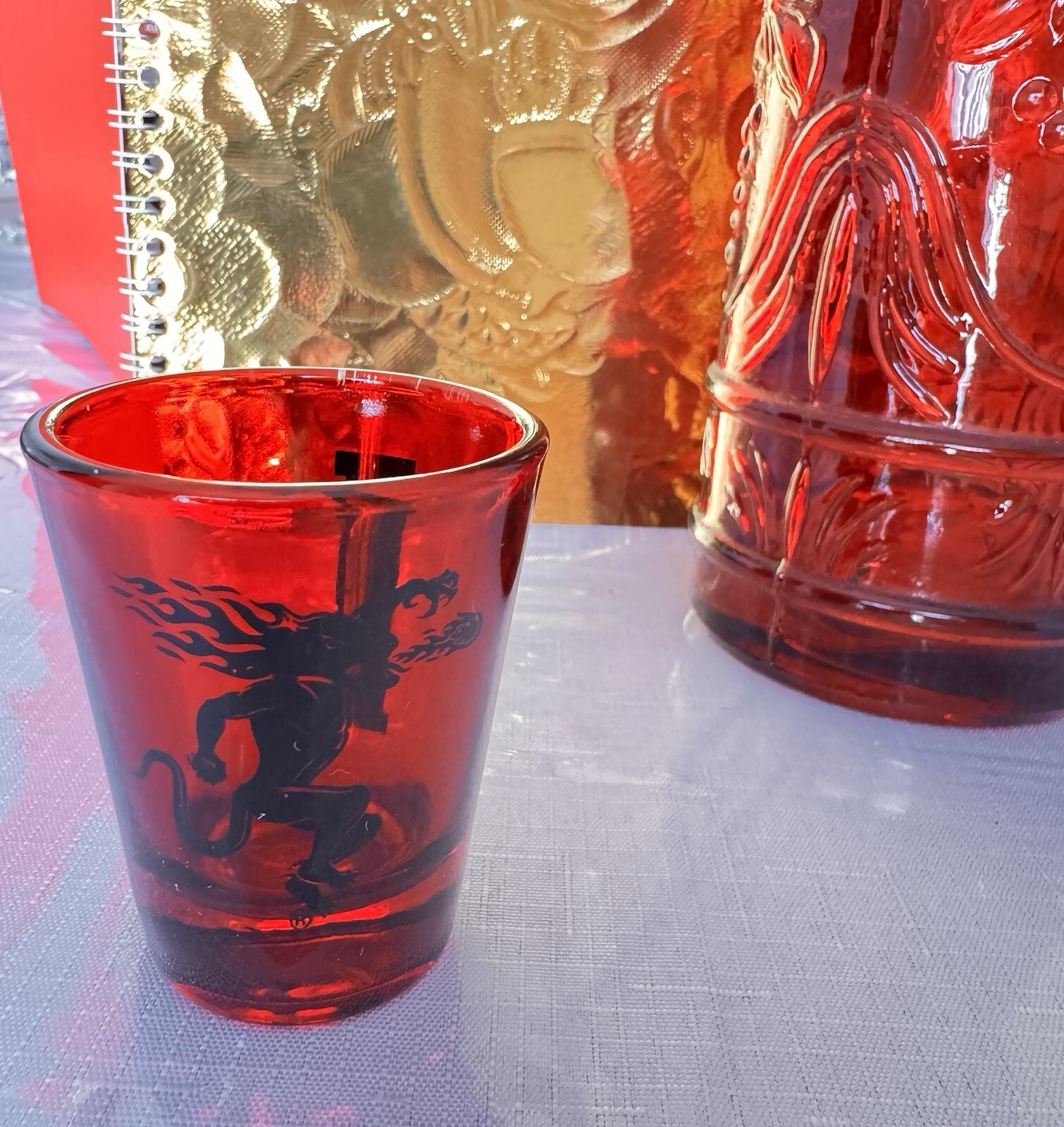 Mediterranean Red Wine Bottle With Fireball Red Shot Glass