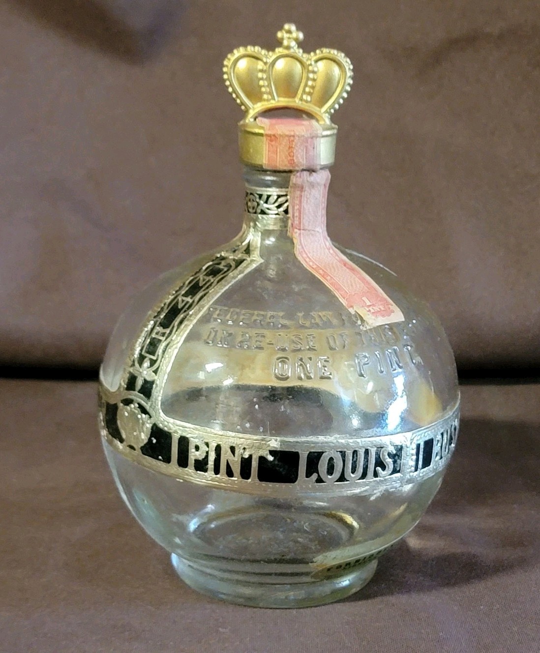 Vintage Forbidden Fruit Liqueur Louis Bustanoby Round Cannon Ball Bottle Clear