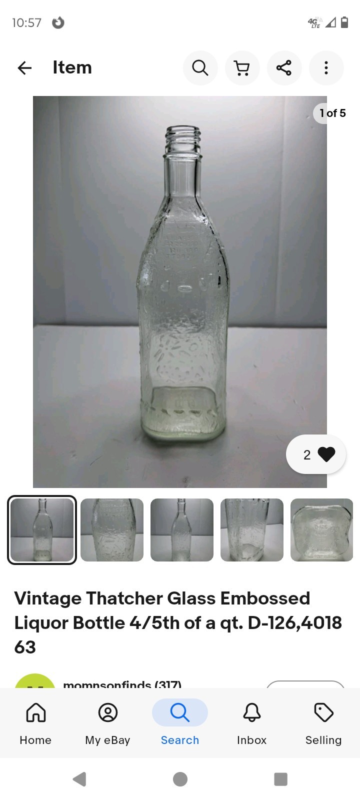 Thatcher Glass Embossed Clear Liquor Bottle 4/5 qt D-126,401863 Vintage