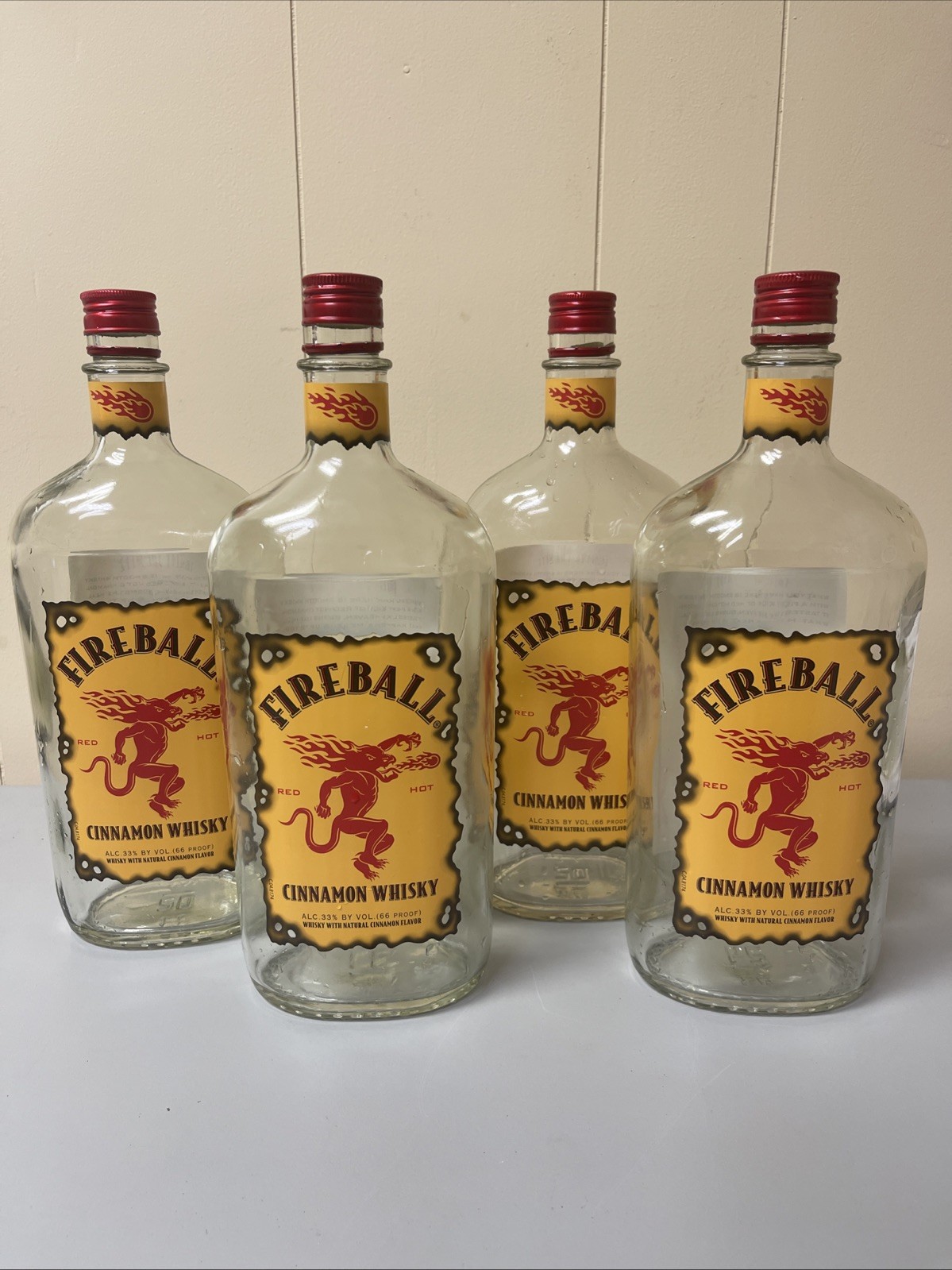 Lot of 4* EMPTY 1L Fireball Cinnamon Whisky Glass Bottles for Crafts