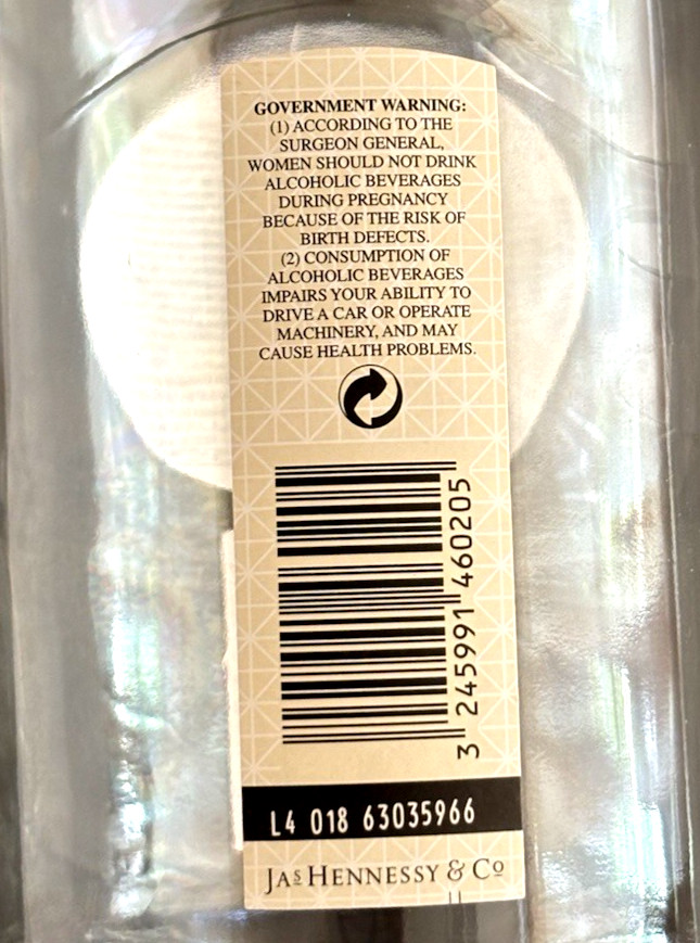 Pure White Hennessy Cognac Bottle e70cl 700 ml Empty Imported France G4