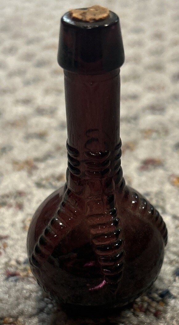 Vintage Miniature Ball and Claw Bitters Red Glass Bottle Wheaton With Stopper