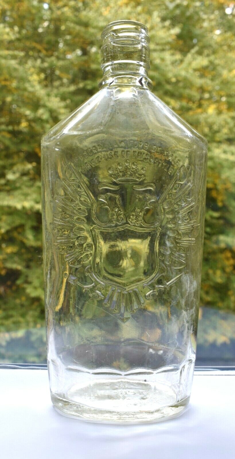 Vintage Double Head Eagle Shield Crown Smirnoff Thatcher Glass Bottle Empty