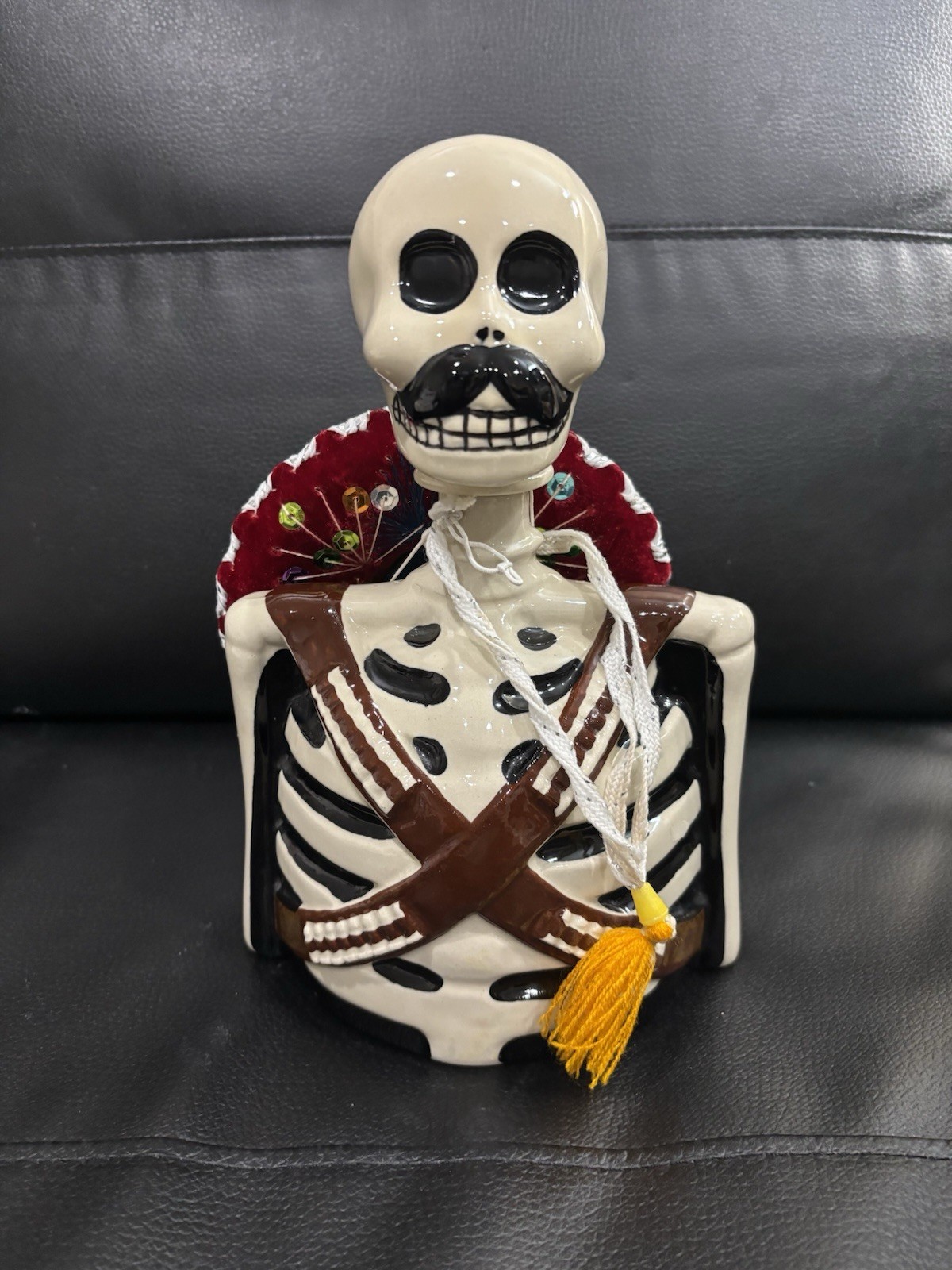 AzulejoS Anejo Tequila Pottery Skeleton Decanter SKELLY Empty Red Sombrero