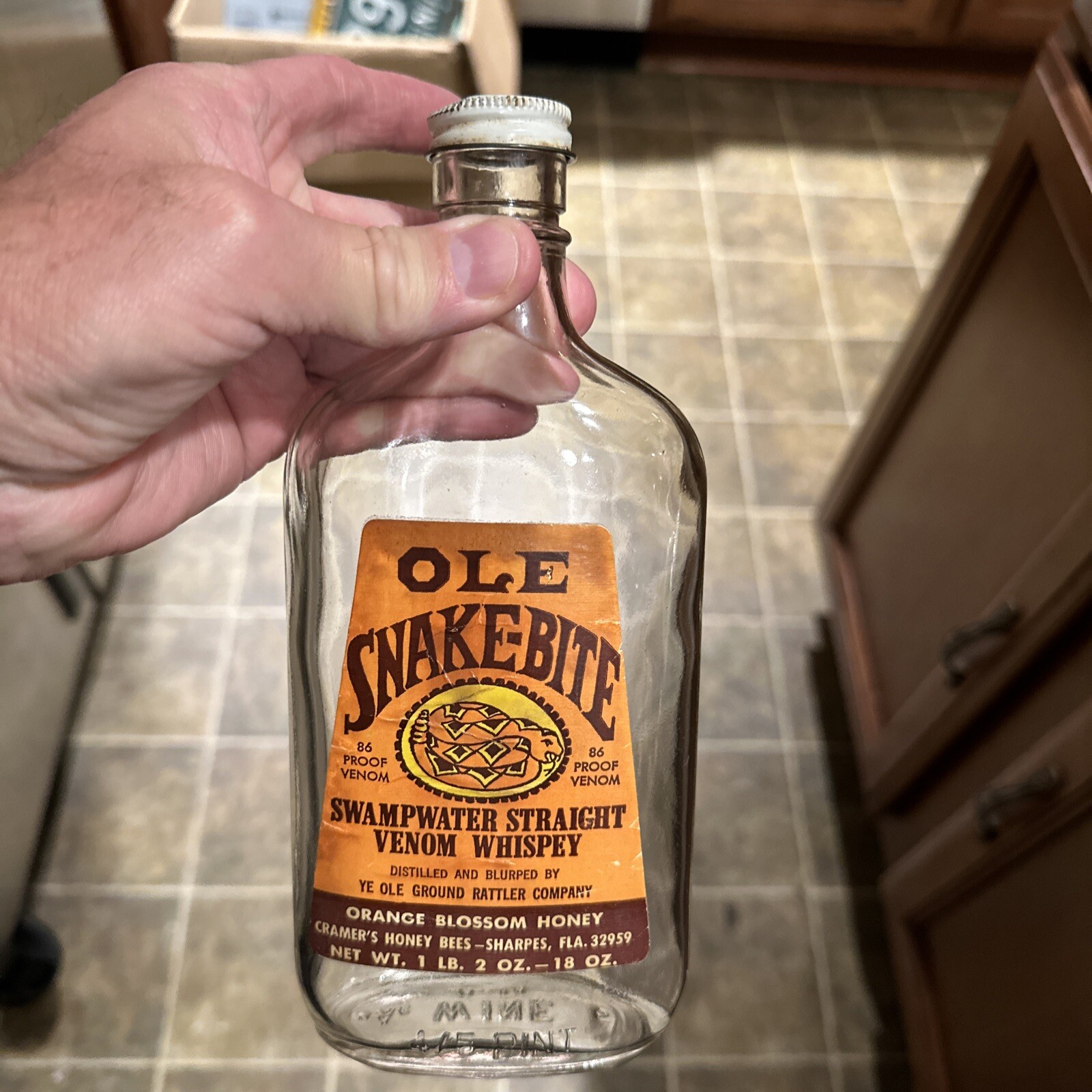 Ole Snake-Bite Swampwater Venom Whispey Bottle Orange Blossom Honey Sharpes FL