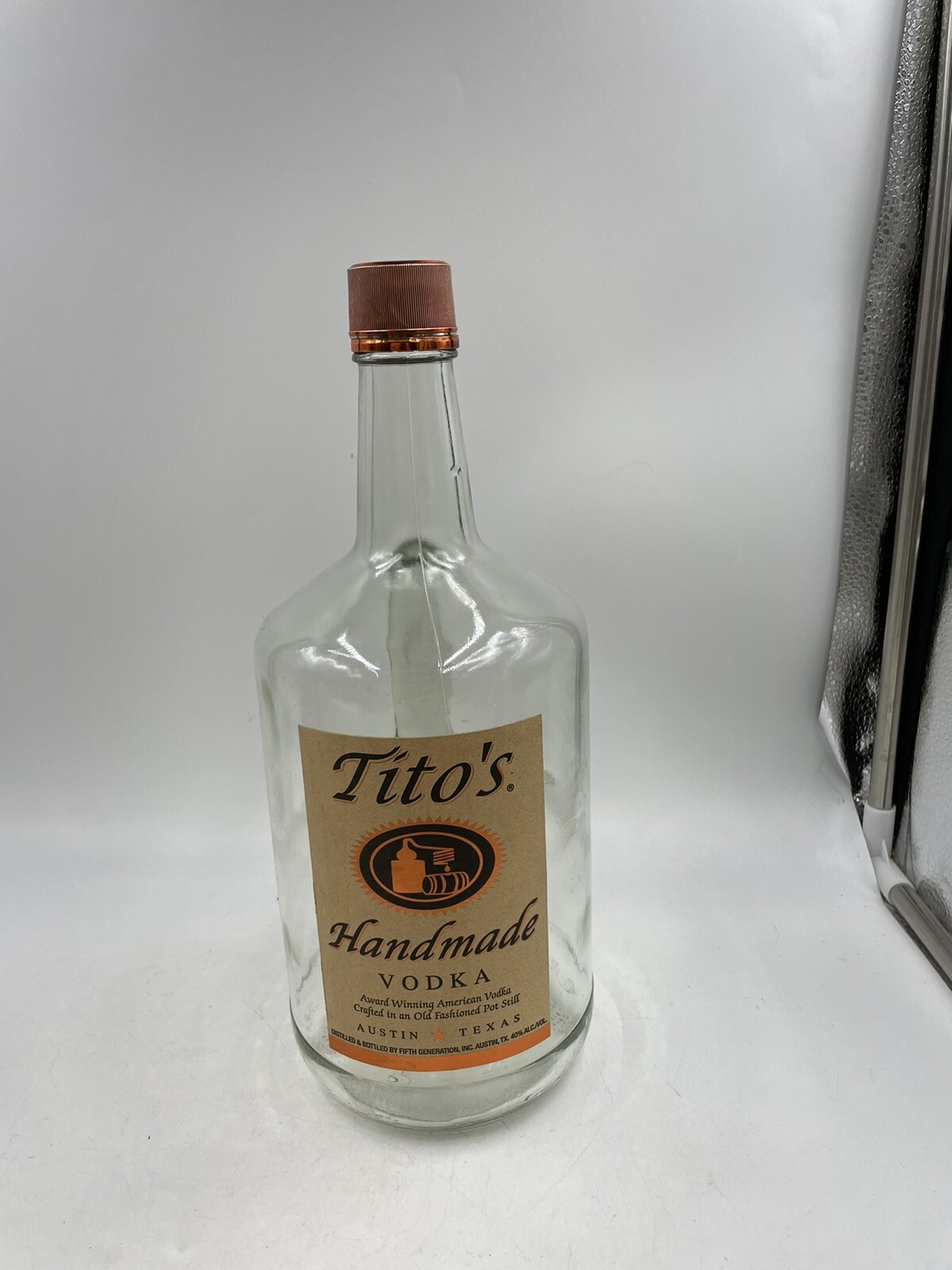 Tito’s Handmade Vodka Bottle 1.75 Liter w/ Handle EMPTY Man Cage Craft Texas
