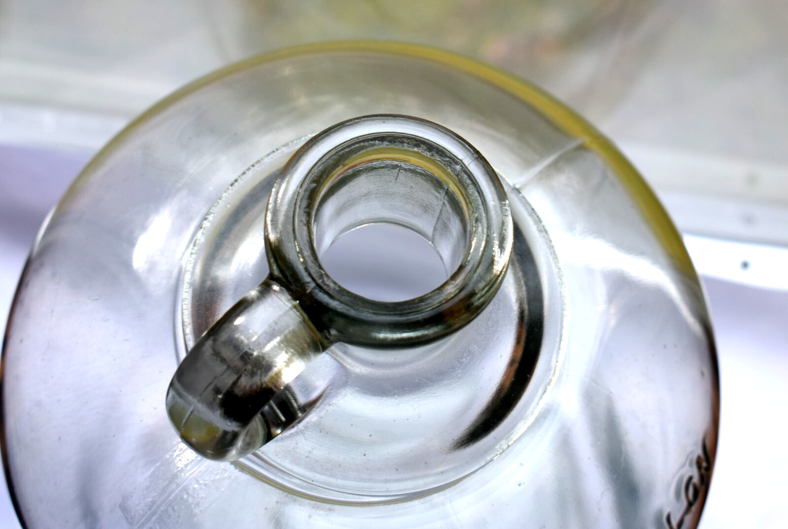 Antique Clear Full Gallon Blown Glass Embossed Cork Jug Liquor Bolt Marked Glass