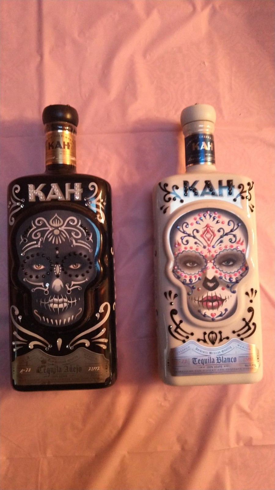 Unique decorated KAH Tequila Skull Bottle Empty