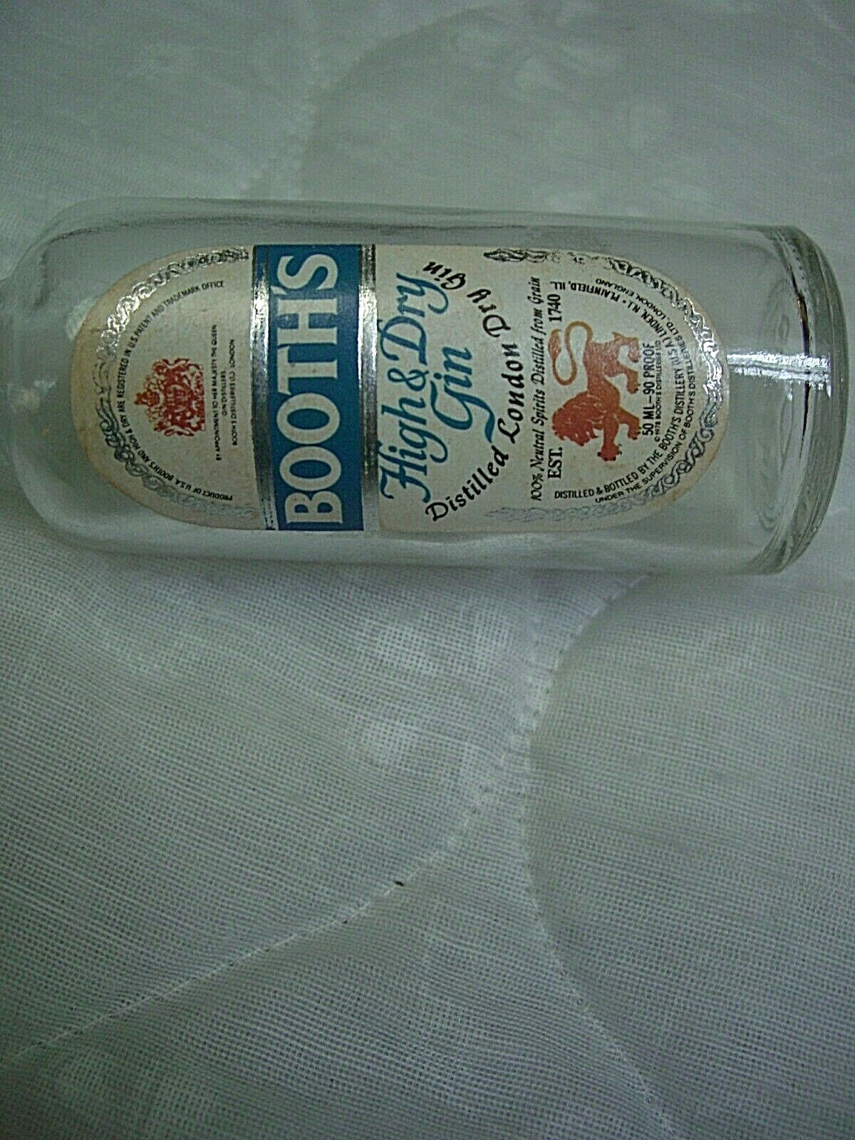 Vintage 1980 Booth’s High & Dry Gin 50 ML Clear Glass Bottle/Paper Label