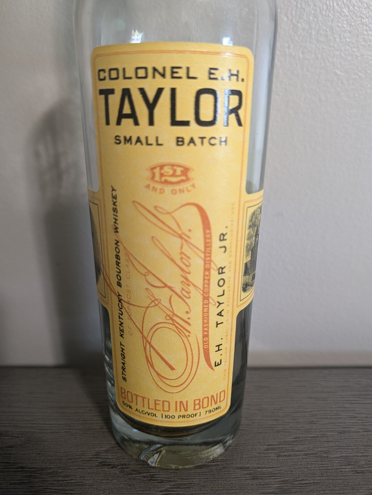 Colonel E.H. Taylor Small Batch Kentucky Bourbon whiskey Empty Orange Bottle