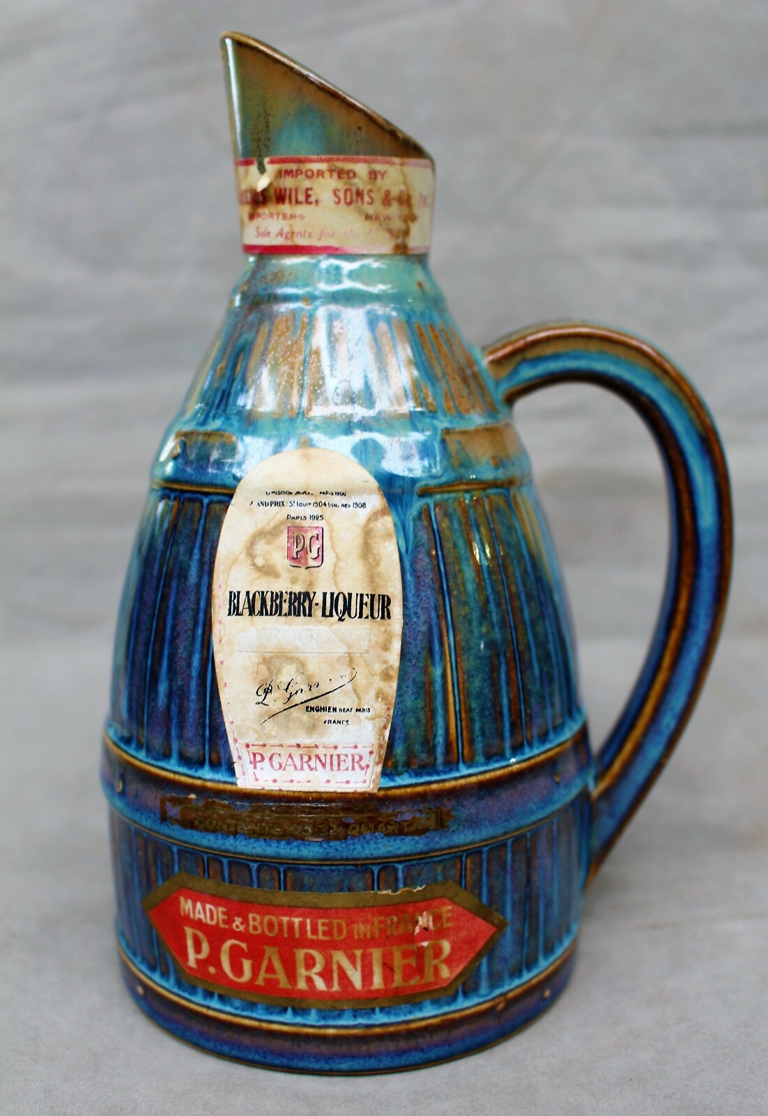 Vintage Figural Ironstone P. Garnier Blackberry Liqueur Decanter/Bottle c. 1945