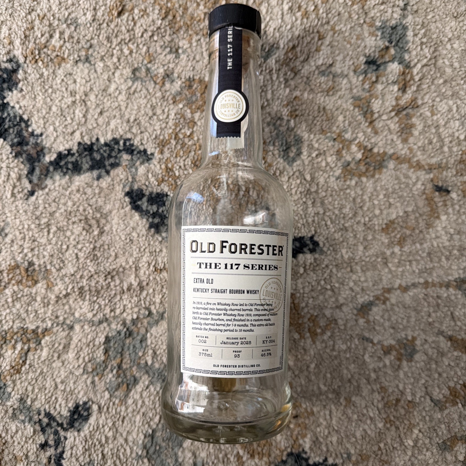 Old Forester The 117 Series 375 ml January 2025 Extra Old empty bottle Unrinsed