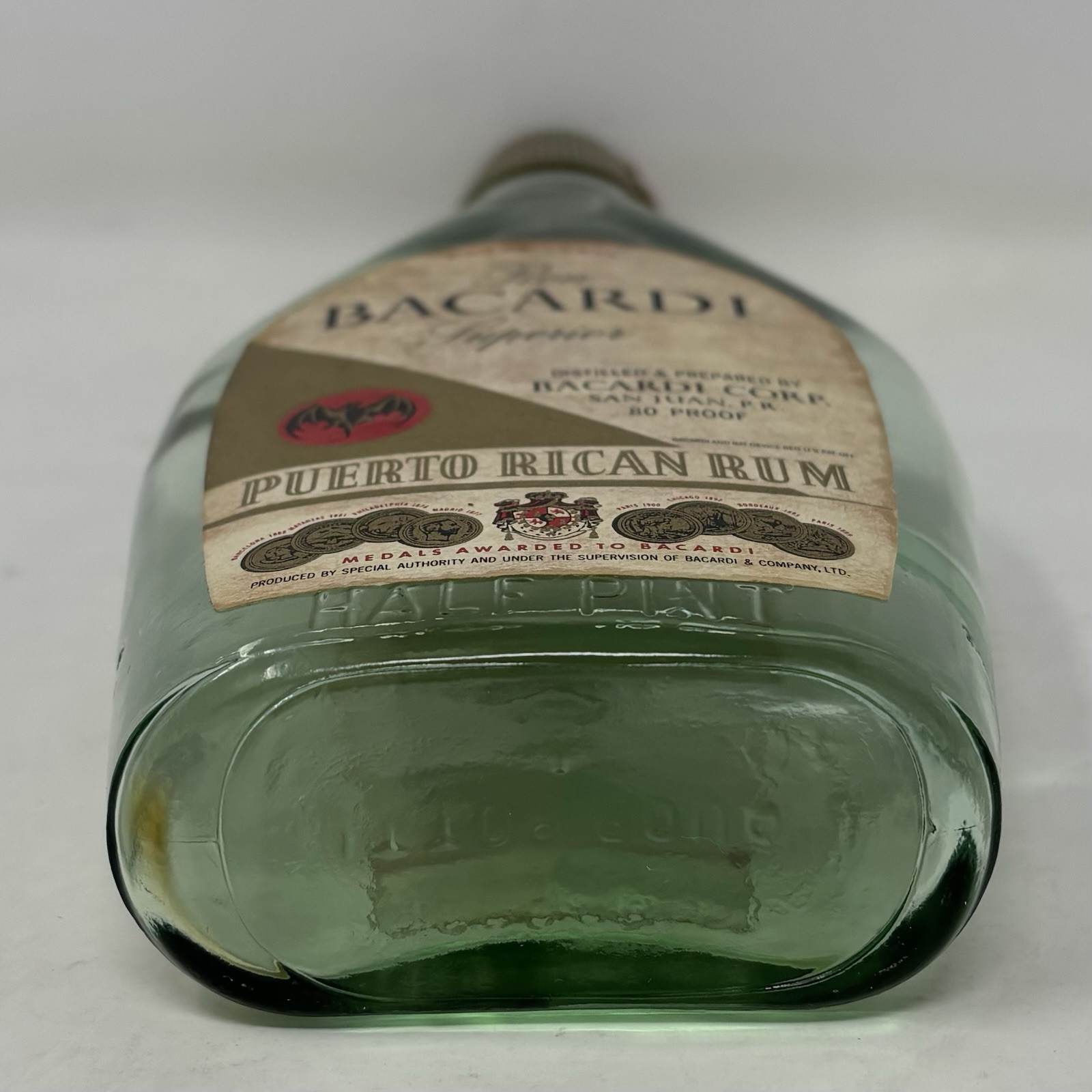 VTG Ron Bacardi Amber Label Glass Liquor Bottle Puerto Rico Rum Half Pint Empty