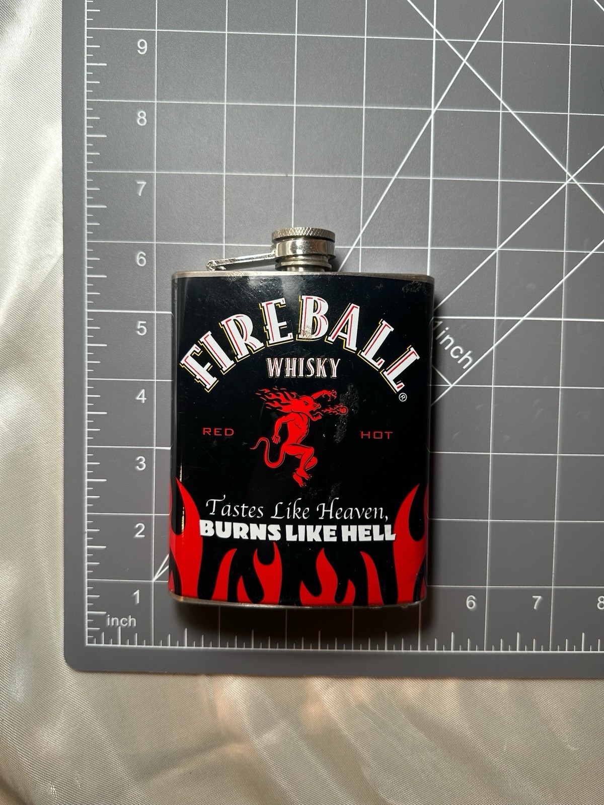 Fireball Whisky 7oz Flask «Tastes Like Heaven Burns Like Hell» Stainless Steel