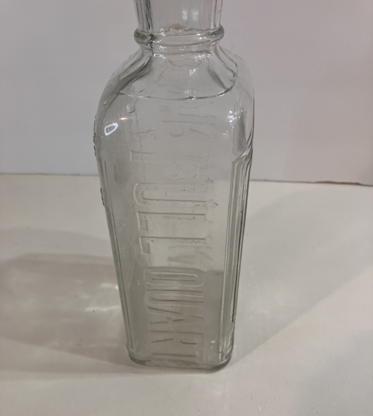 Vintage Old Mr Boston Clear Glass Liquor Bottle Embossed Top Hat Cap Mid Century