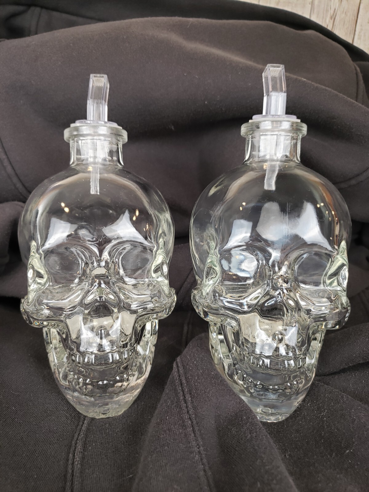 Set of 2 Crystal Head Vodka Skull Bottles-Clear Empty 750mL size Pour Spout