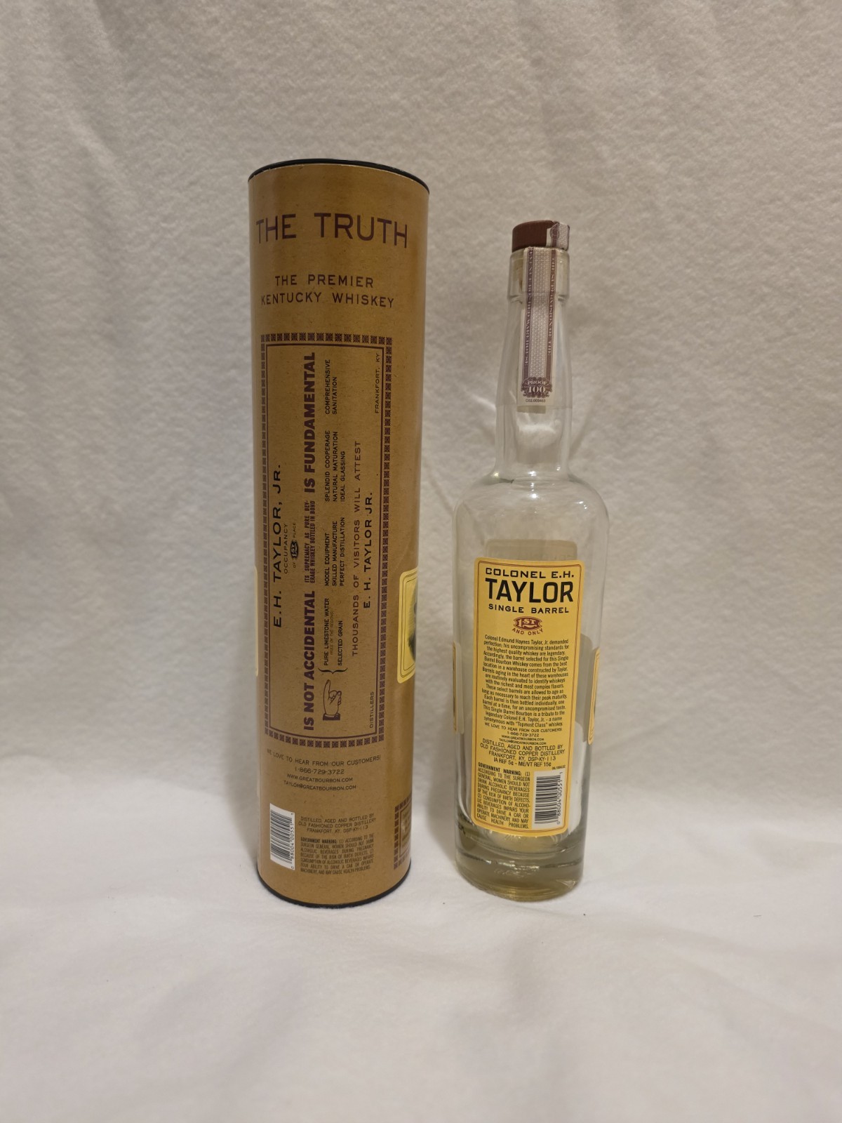Colonel EH Taylor Single Barrel Bourbon Empty Bottle Tube Set Unrinsed