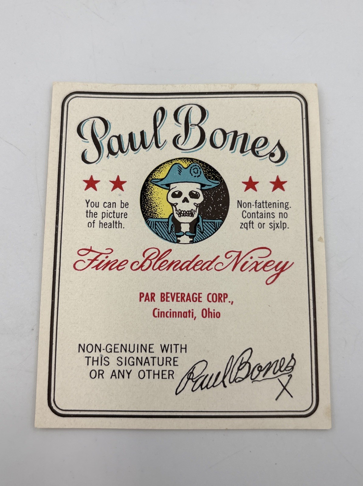 Antique Paul Bones Rare Fine Blended Nixey Label Only No Bottle Rare