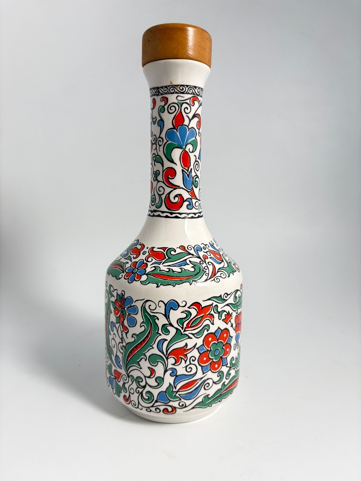Keramikos Metaxa Greek EMPTY Handmade Porcelain Bottle Wooden Cork Stopper