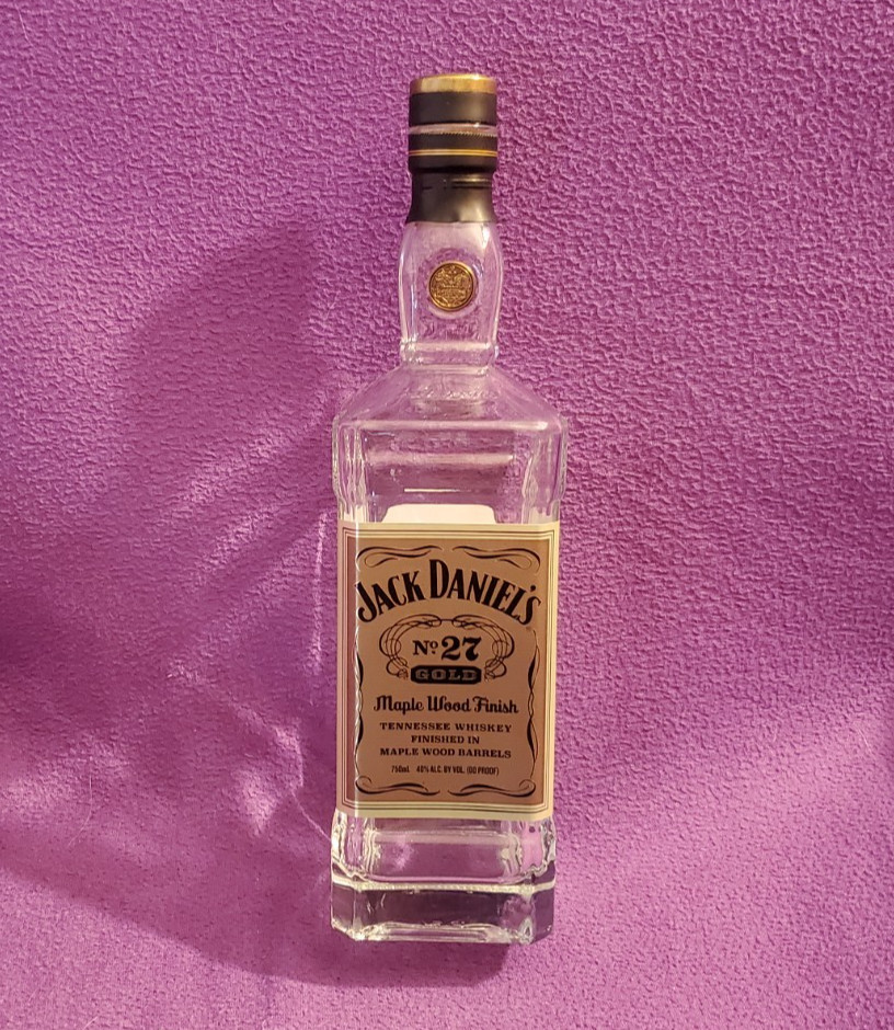 Jack Daniel’s No. 27 Gold Maple Wood Tennessee Whiskey Empty Bottle with Cork