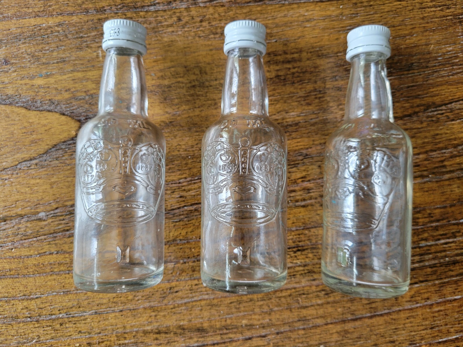 Lot of 3 Vintage Smirnoff Vodka GLASS Mini Bottles EMBOSSED Logo metal cap 50ML 