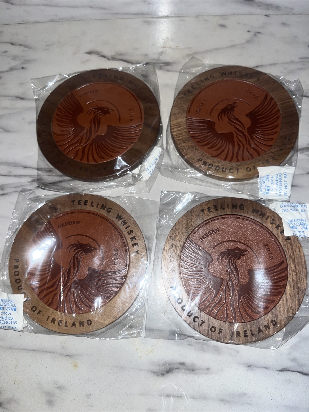 4 NEW Teeling Whiskey Wood Coasters (lot of FOUR) Brown (For Drinks/Cups)