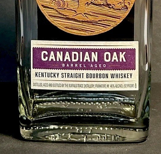 Old Charter Oak. Canadian Oak. Empty Bourbon bottle with Cork/cap. BUFFALO TRACE