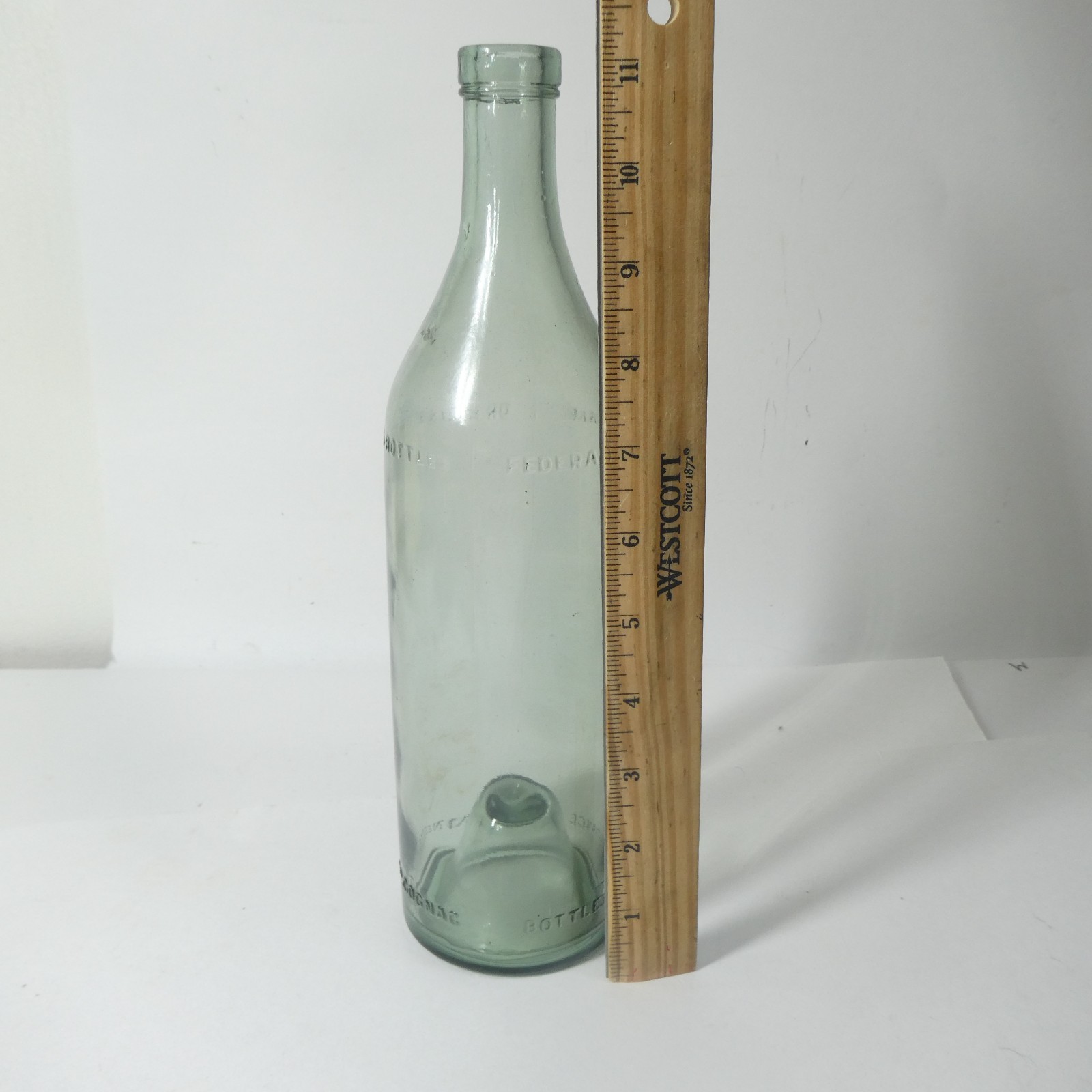 Hennessy & Co Cognac Bottle Made in France Vintage Glass 11″ Aqua Empty
