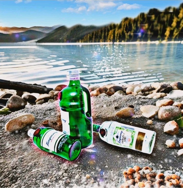 Three empty bottles of Tanqueray London Dry Gin. 1.75 mL / 750 mL
