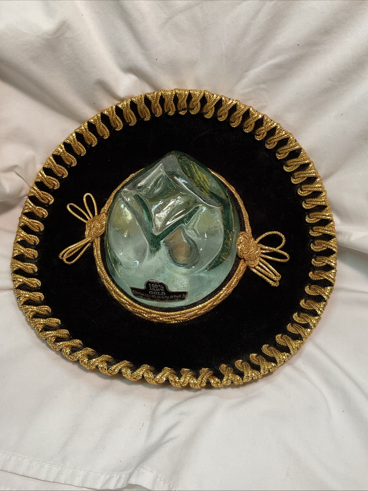Institutional Mariachi Hat Empty Tequila Bottle Agave Gold Fancy Decanter