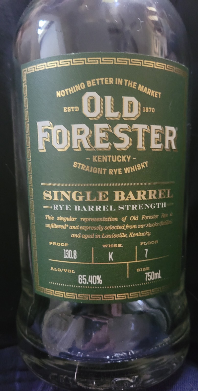 Old Forester Rye Empty Bottle Bourbon Single Barrel Pappy Candle Display Lamp