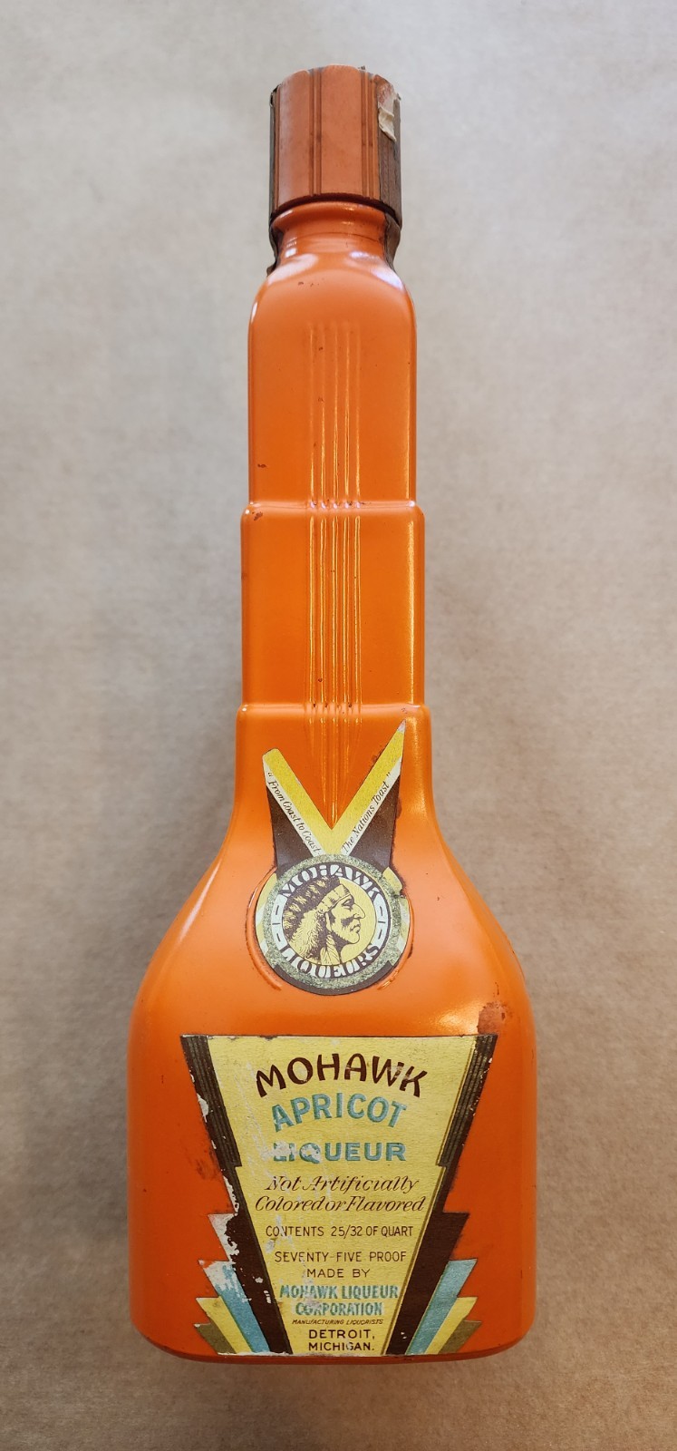 RARE Vintage Mohawk Liqueurs Skyscraper ORANGE Bottle Art Deco