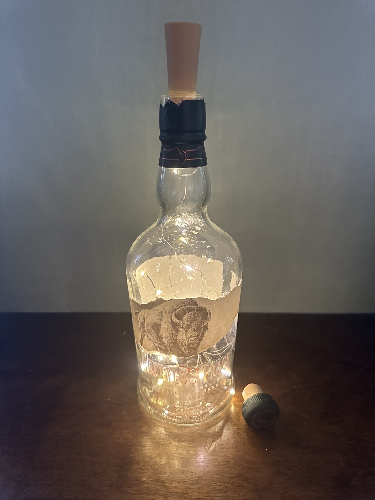 Empty Buffalo Trace Kentucky Bourbon 750ML Bottle w. LED’s & cork stopper
