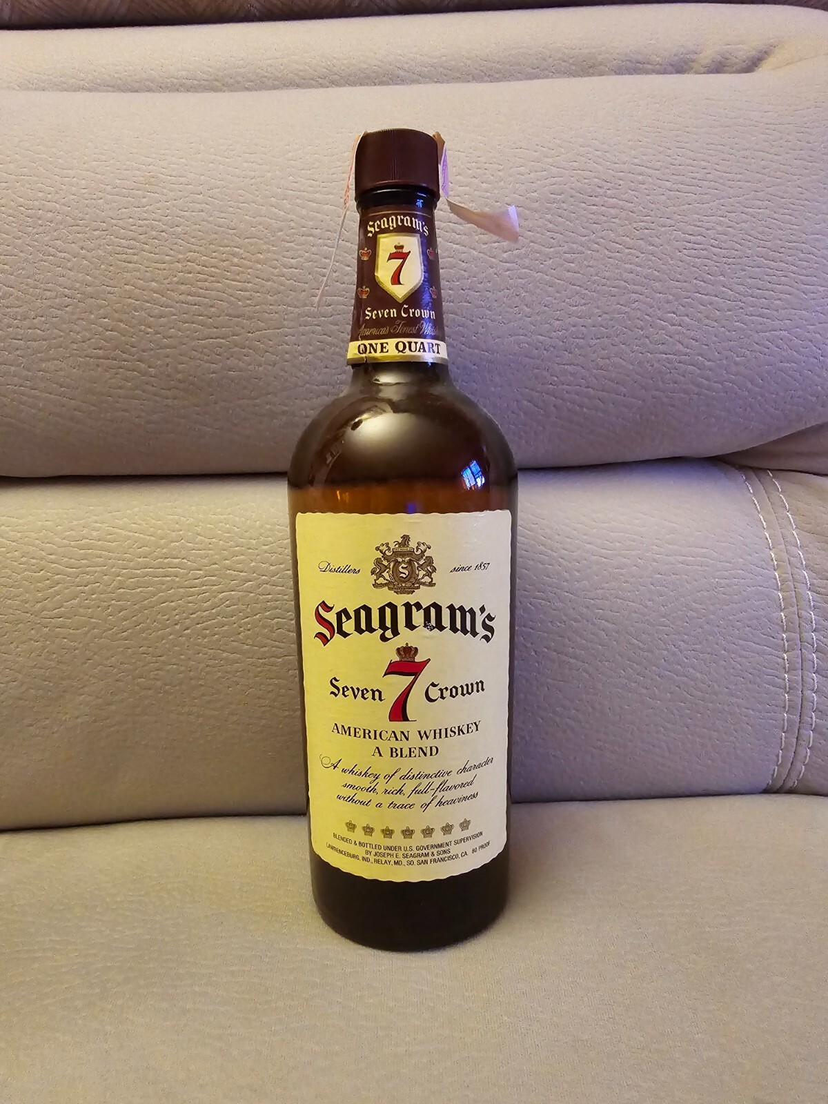 EMPTY 1960 Seagram’s Seven 7 Grown Whisky Tax Stamps One Quart 86.8 Proof Bottle