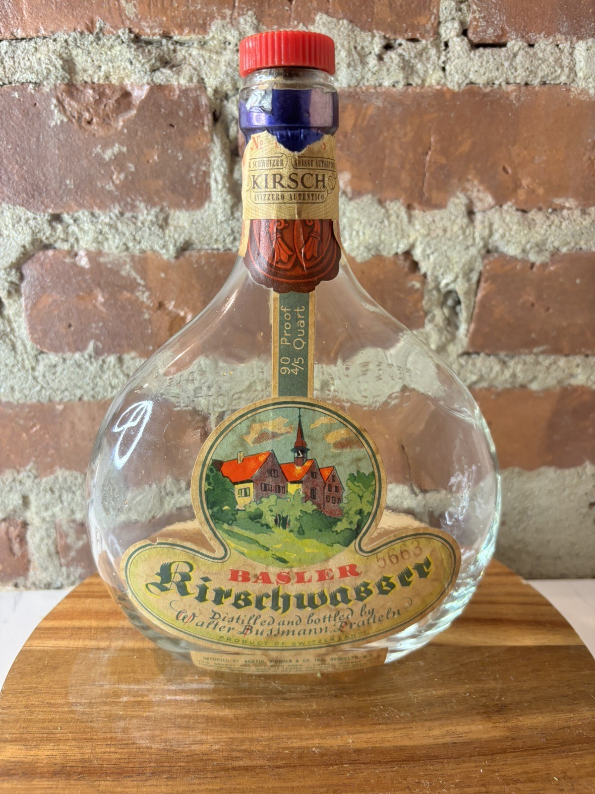 Vintage Basler Kirschwasser Bottle Bright Graphics