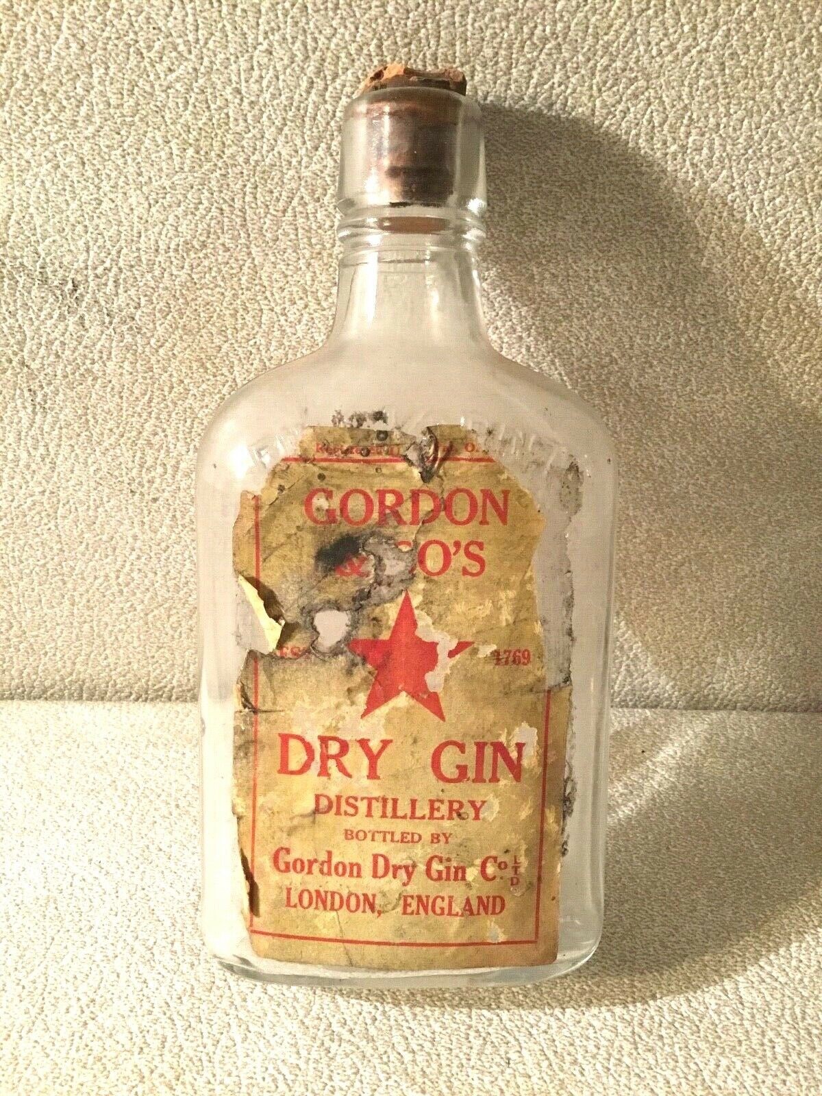 Gordon & Co’s Dry Gin Distillery London Paper Label Bottle 1900″s Antique- empty