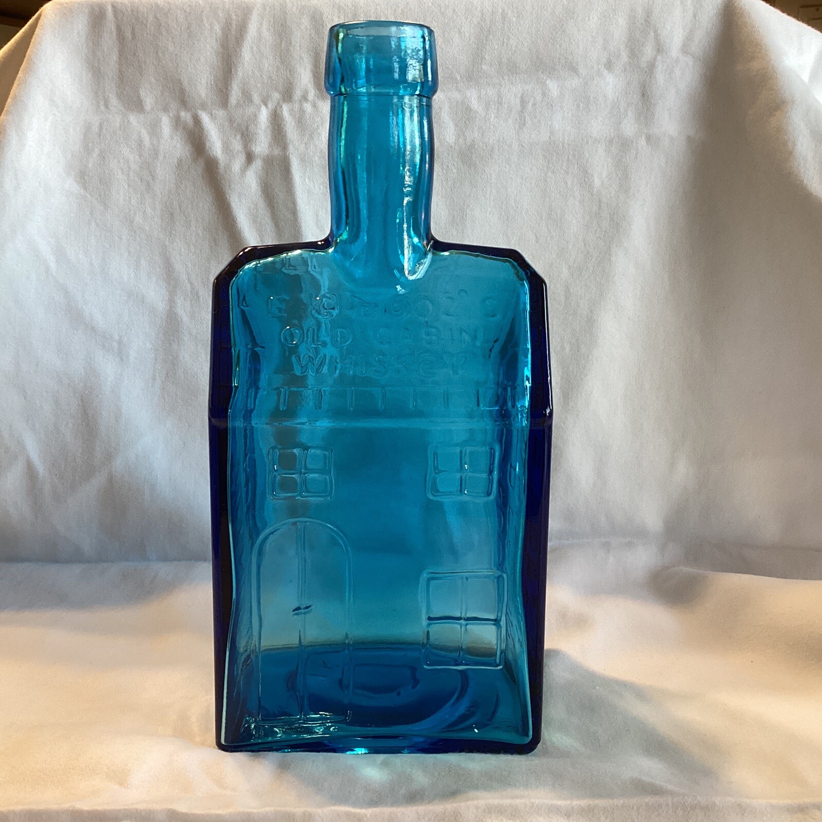 E C BOOZ’S Old Cabin Whiskey ~ Blue Glass Bottle ~ 120 Walnut St Philadelphia