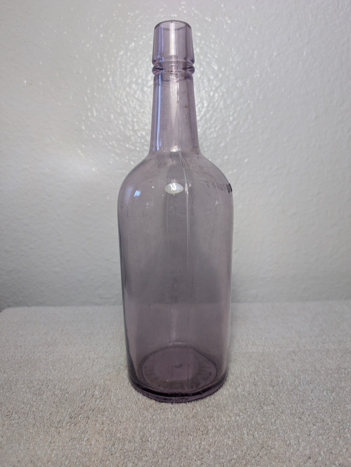 Vintage Antique Solarized Purple Glass Bottle One Quart Whiskey Liquor Amethyst